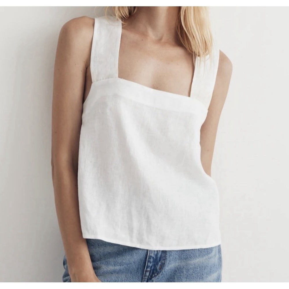 Madewell Women's 12 100% Linen Cross-Back Sleeveless Top‎ White